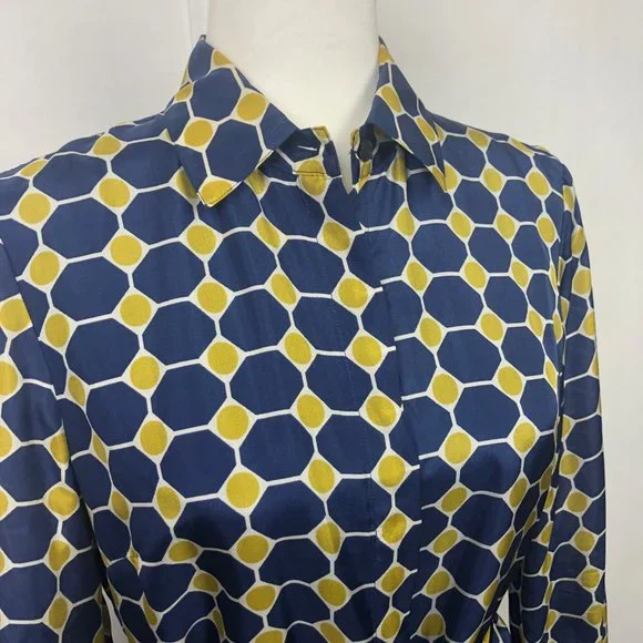 Brooks Brothers Silk Navy and Gold Geometric Dress - Picture 7 of 16